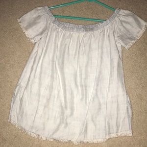 Fringed off the shoulder blue top
